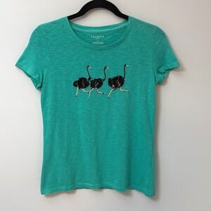 Talbots Petite‎ Ostrich Sequin 100% Cotton Teal Short Sleeve T-Shirt
